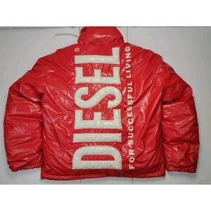Diesel Oversized Reversible Logo Puffer Jacket Vibrant/Red Mens Size M New